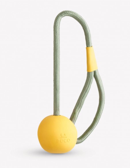 Beco Pelota Amarilla de Caucho Natural + Cuerda Reciclada - Para Perros