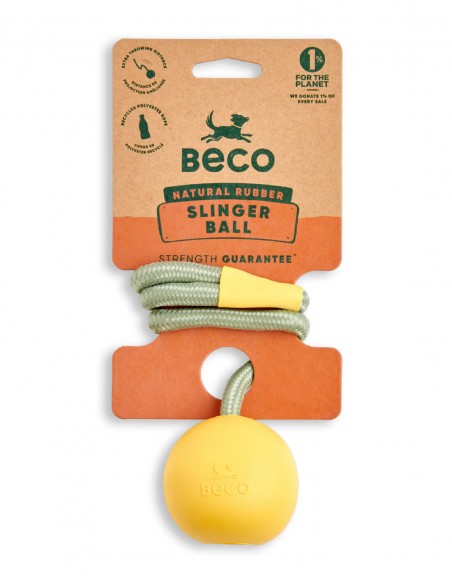 Beco Pelota Amarilla de Caucho Natural + Cuerda Reciclada - Para Perros