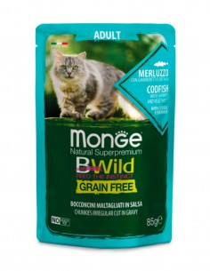 MONGE Bwild Bacalao, Camarones y Zanahoria 85g - Para Gatos