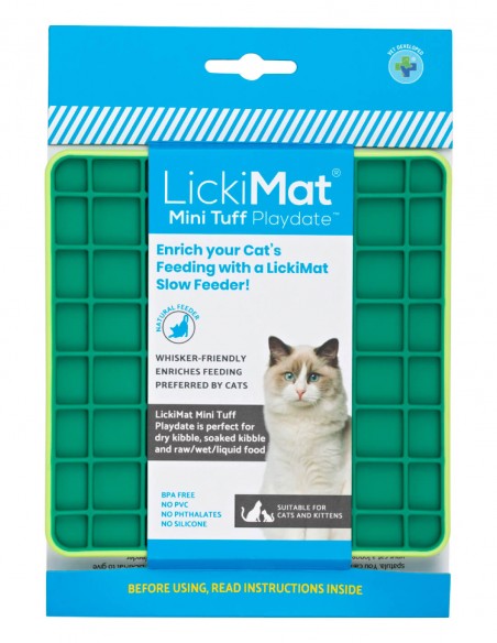 LickiMat MINI Tuff Playdate Verde - Comedero Antivoracidad para Gatos
