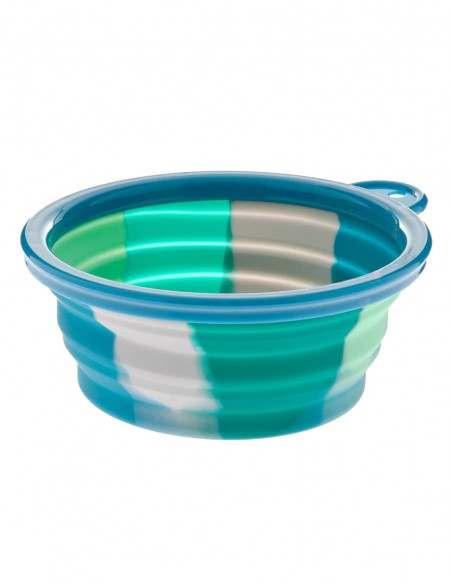 Comedero Plegable para Viajes Arcoiris Azul M - Para Perros y Gatos