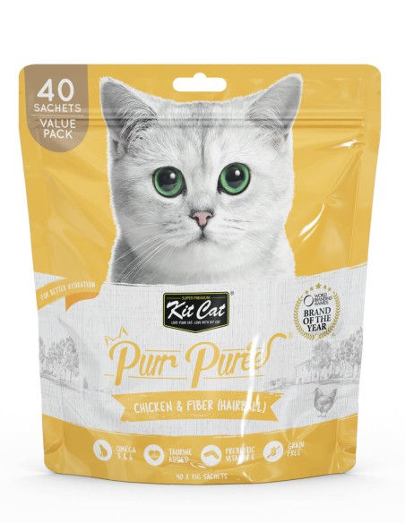 KIT CAT PurrPuree Value Pack Pollo y Fibra 40x15g - Control Bolas de Pelo