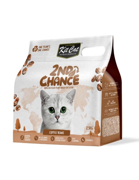 Kit Cat Second Chance - Arena de Semillas de Café , Guisante y Yuca 2,5 KG