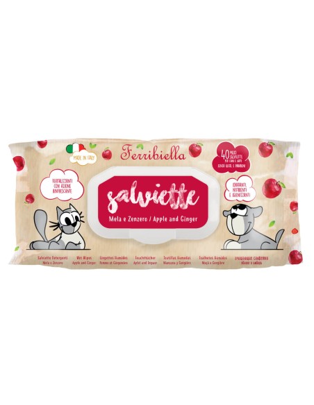 Ferribiella Toallitas Manzana + Jengibre Revitalizante (40 uds) - Para Perros y Gatos