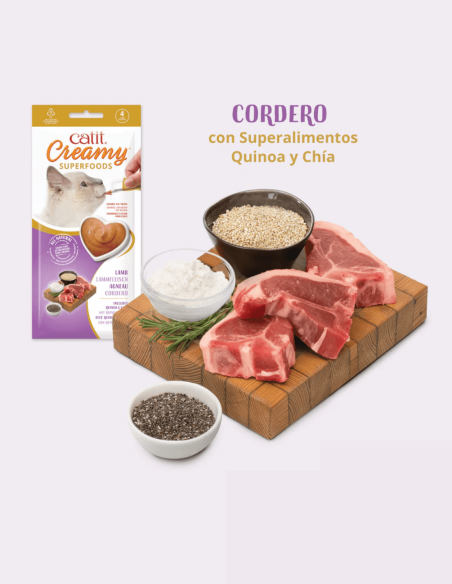 Catit Creamy Superfood Cordero, Quinoa y Chía 4x10g - Para Gatos