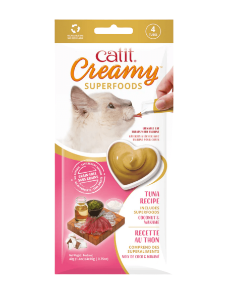 Catit Creamy Superfood Atún, Coco y Wakame 4x10g - Para Gatos