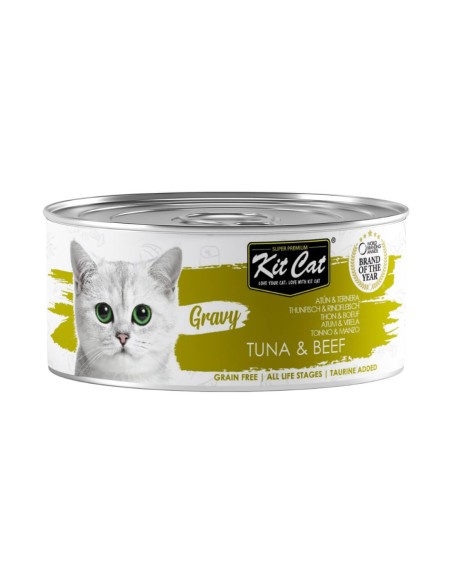 KIT CAT Gravy Atún con Ternera 70g - Comida Húmeda en salsa Gatos