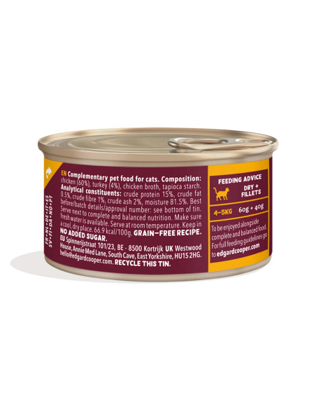 Edgard & Cooper Filetes de Pollo y Pavo 70g - Comida Húmeda para Gatos