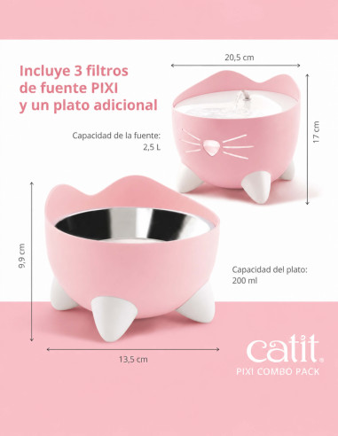 Catit COMBO PIXI Rosa: Fuente + Comedero + 3x...