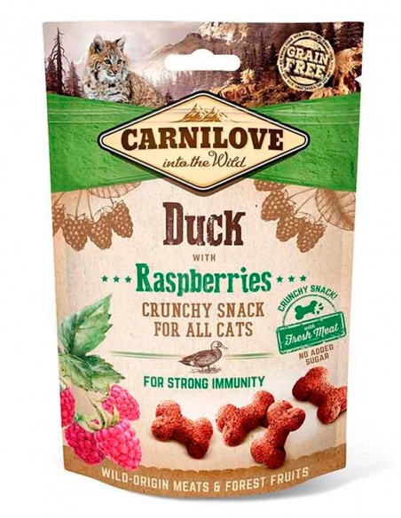 CARNILOVE Pato con Frambuesas 50g - Snack Crunchy para Gatos
