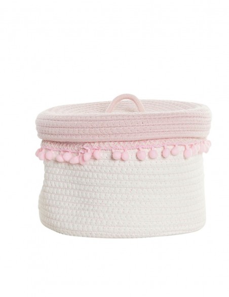 Cesta de Algodón con tapa Rosa 26x20cm - Organización