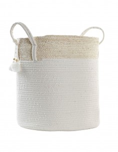 Cesta de Algodón Blanca y Beige Grande 38x42cm -...