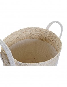 Cesta de Algodón Blanca y Beige Grande 38x42cm -... 2