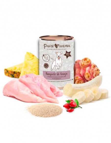 PUROMENU Banquete de Conejo, Alcachofas, Piña y Plátano 400g - Comida Húmeda para Perros