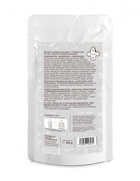 PUROMENU Bigotes Felices | Ternera, Calabaza y Ortiga 100g - Comida Húmeda para Gatos