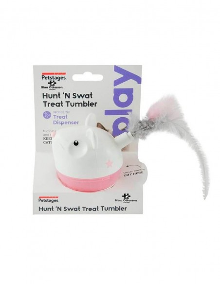 Ratón con Plumas Dispensador de Snacks - Juguete Interactivo para Gatos