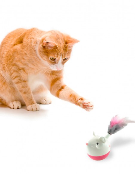 Ratón con Plumas Dispensador de Snacks - Juguete Interactivo para Gatos