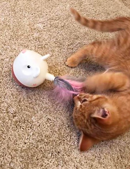 Ratón con Plumas Dispensador de Snacks - Juguete Interactivo para Gatos