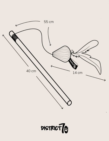 District 70 Caña con Peonza y Plumas Negras - Juguete para Gatos