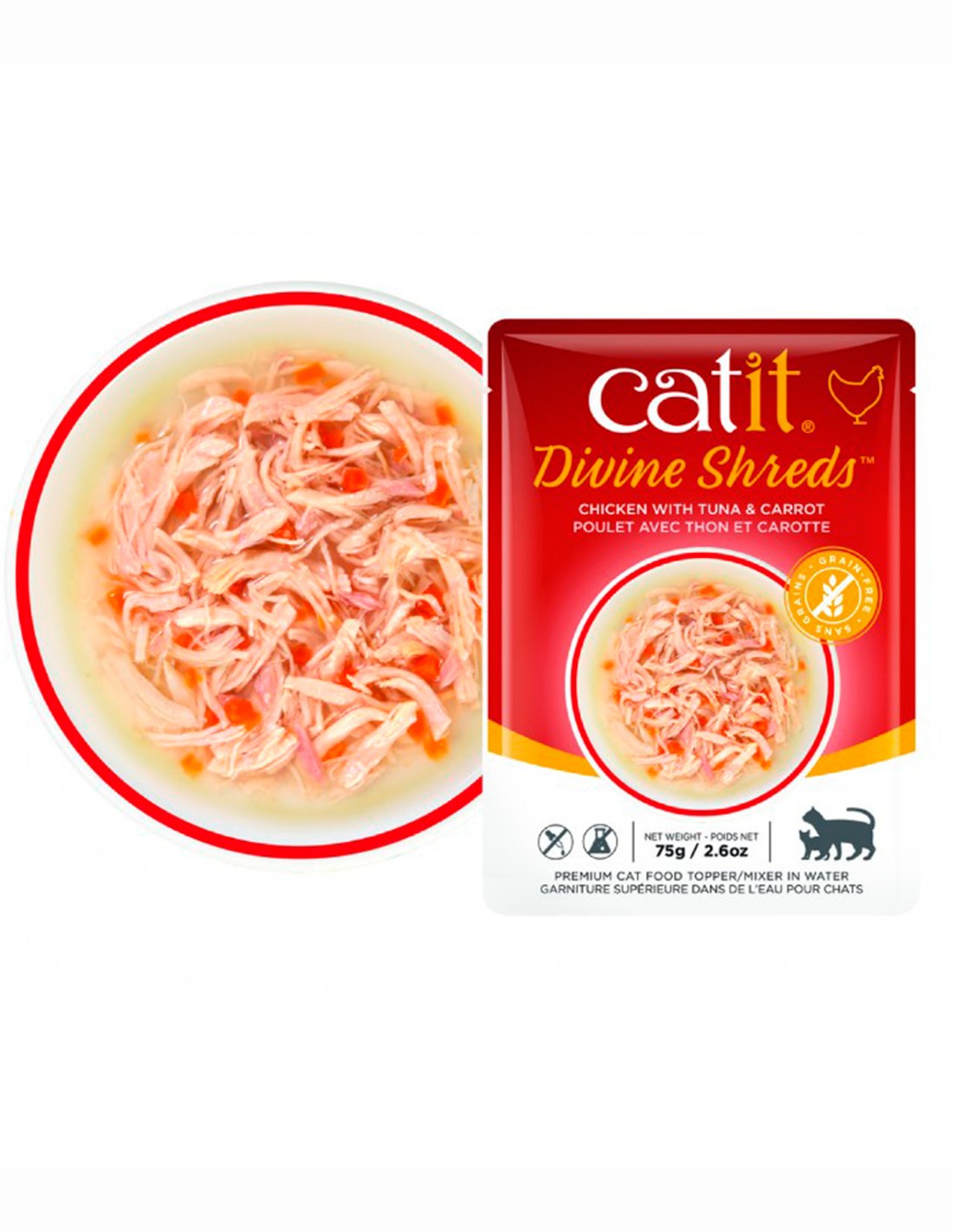 Catit Shreds Pollo Atún y Zanahoria 75g - comida húmeda gato