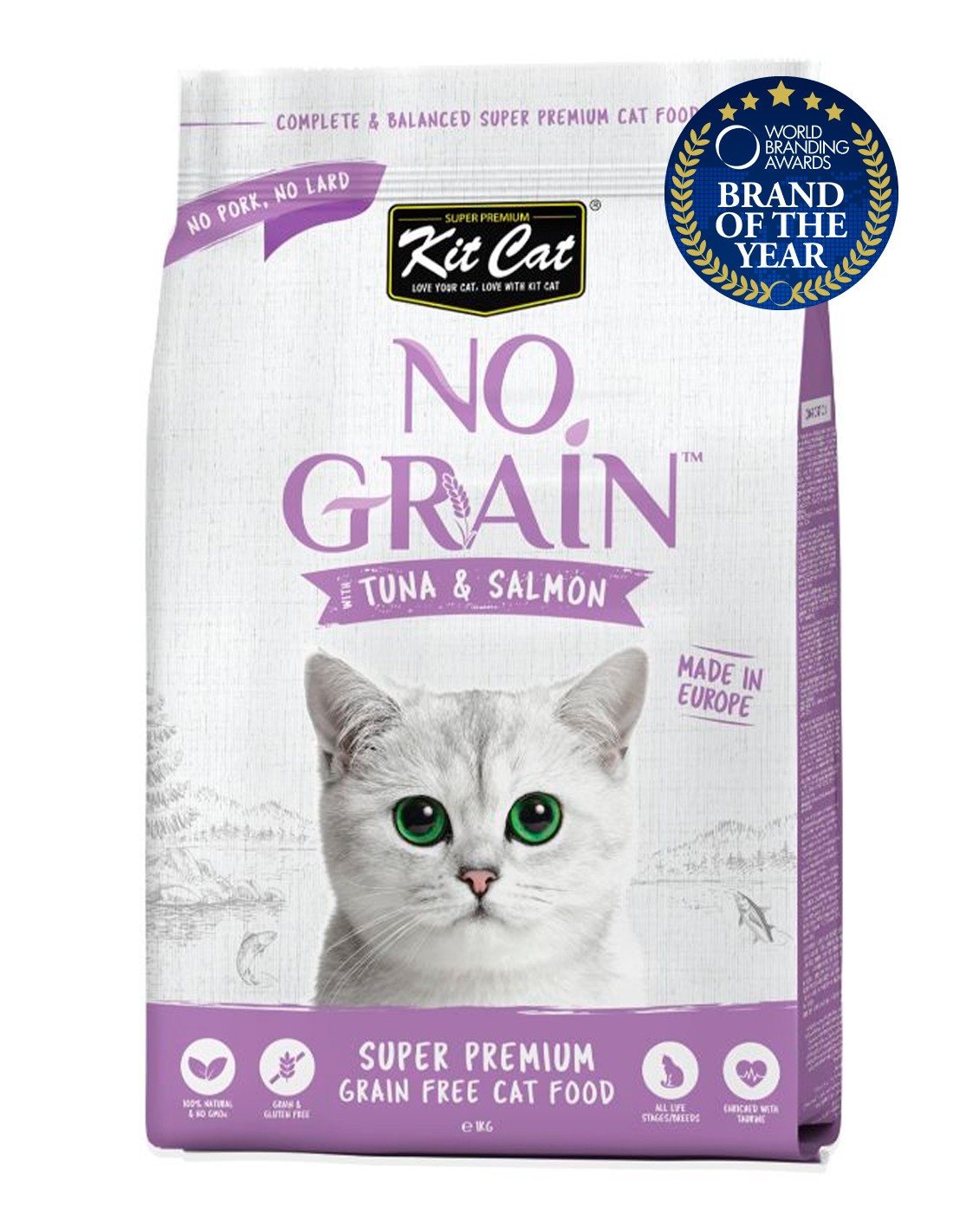 KIT CAT Pienso No Grain Atún y Salmón 1kg - Soporte Piel y Pelaje