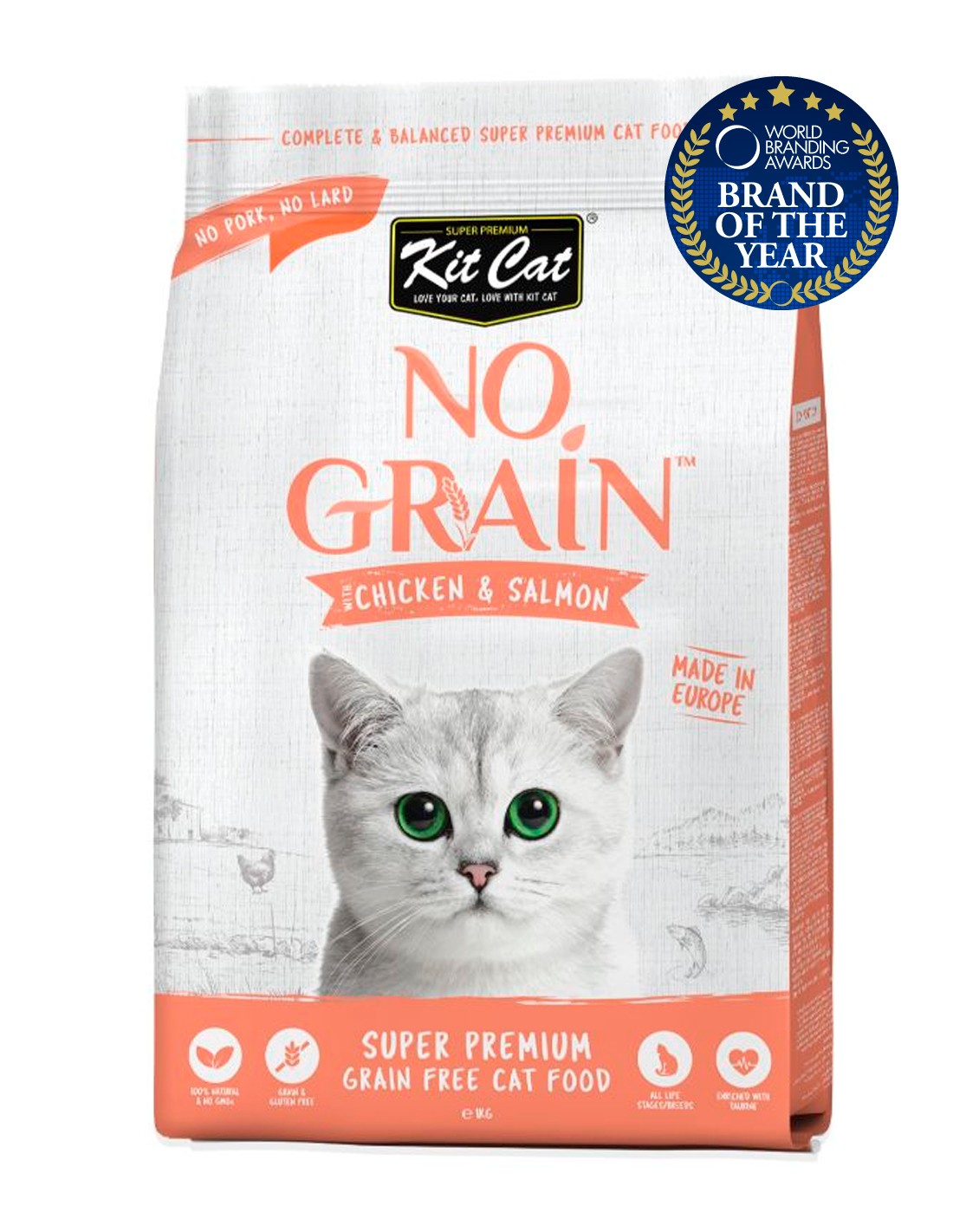 KIT CAT No Grain Pollo y Salmón 1kg - Hairball Control